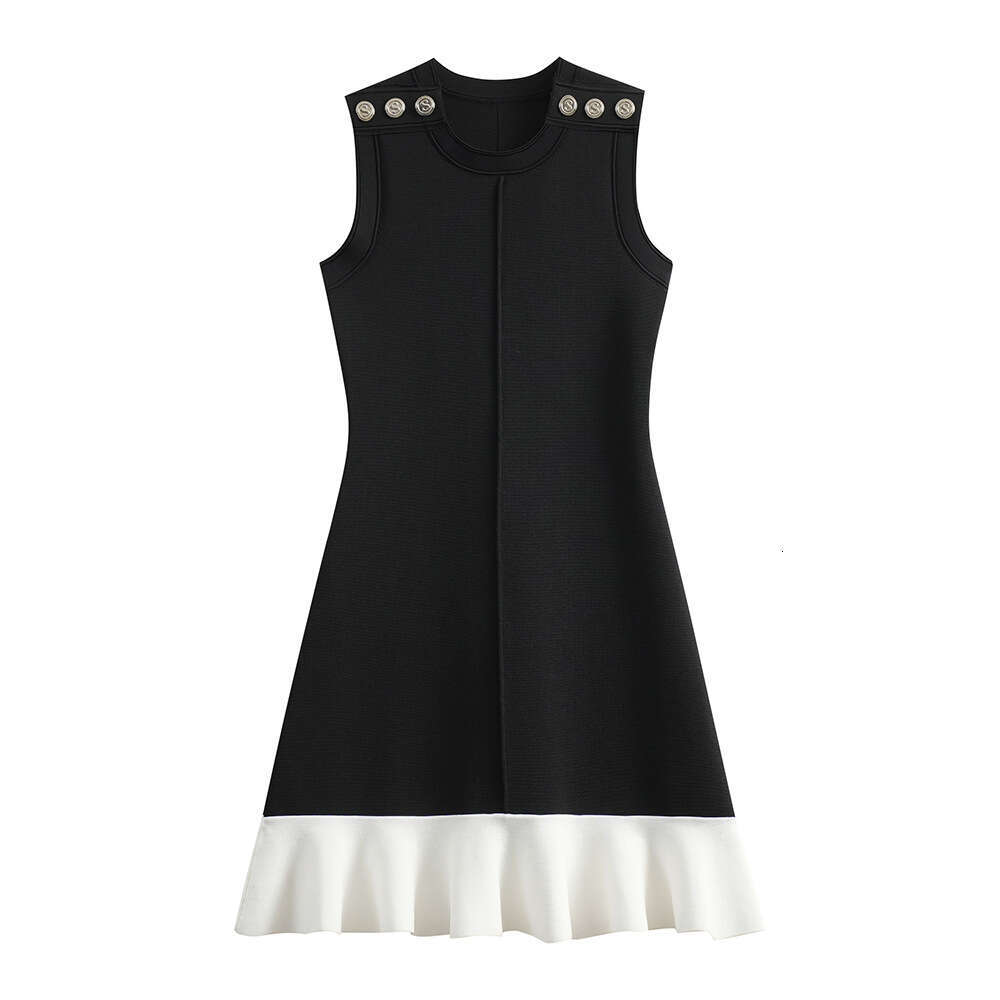 Designer Style Women's Sleeveless 2026 Summer New Elegant High Waist Ruffle Knitted Patch Dress