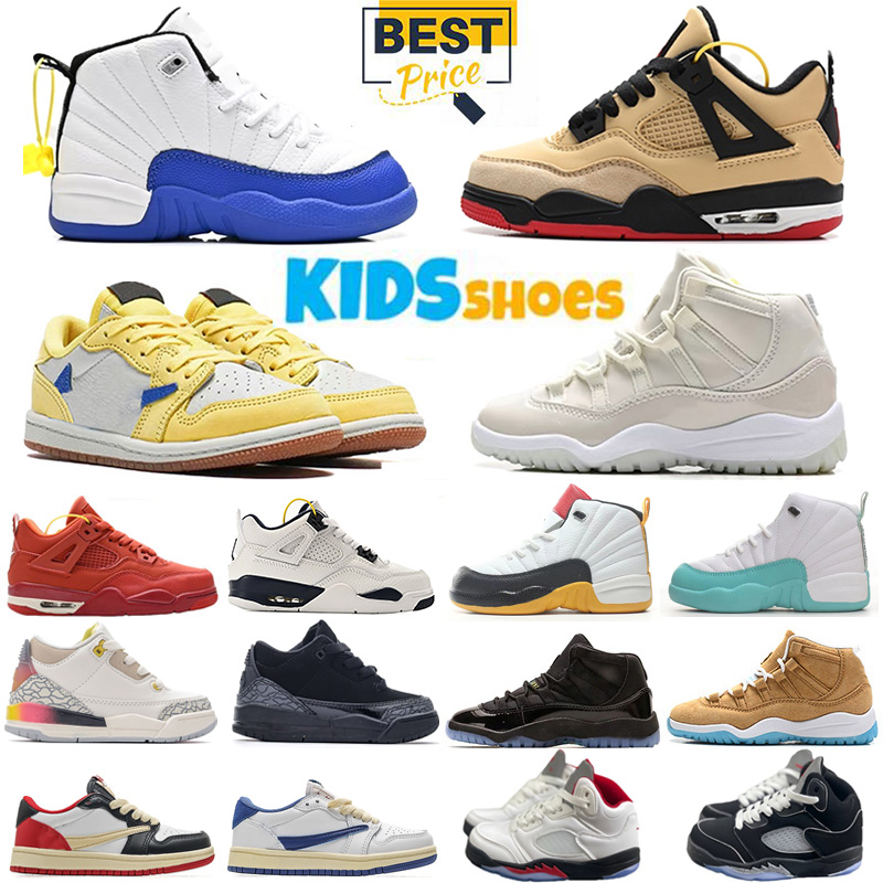Designer Kids Shoes Basketball shoes Sneakers Toddler 11s gamma blue 4s pizza 12s 1s Children Youth Athletic sport Boys little Girls Chaussures Trainers eur 25-35