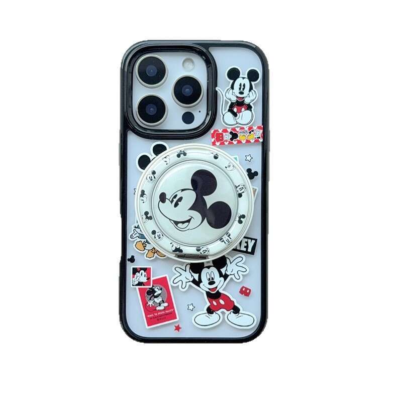 Cute Cartoon Mickey Magnetic Stand Apple 16promax Phone Suitable for 14pro Transparent Hard Case 15pro S260128