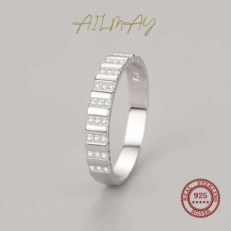 Ailmay Top Quality Real 925 Sterling Silver Trendy Charm Dazzling Clear CZ Geometry Finger Ring For Women Elegant Jewelry Gift XJ260127