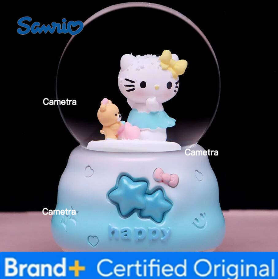 Sanrio Crystal Ball Cartoon Kitty Lovers Birthady Gifts Glowing Snowflakes Music Box Home Decoration Desktop Ornament H26012811