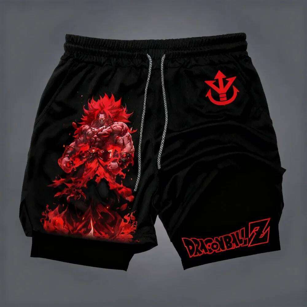 Dragon Ball Men's Double-layer Son Goku Summer Anime Fake Two-piece Sports Fitness Quick-drying Shorts Oversize Y2k Pants X260128