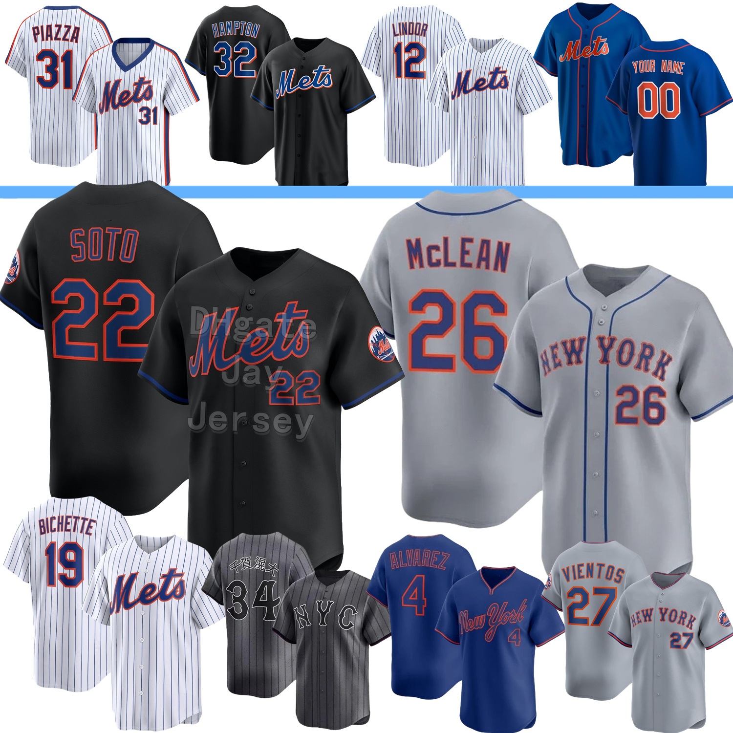 NY Jersey Juan Soto Mets Francisco Lindor Bo Bichette Nolan McLean Francisco Alvarez Mark Vientos Semien Wright Senga Baty Polanco Gooden Hernandez Piazza Seaver