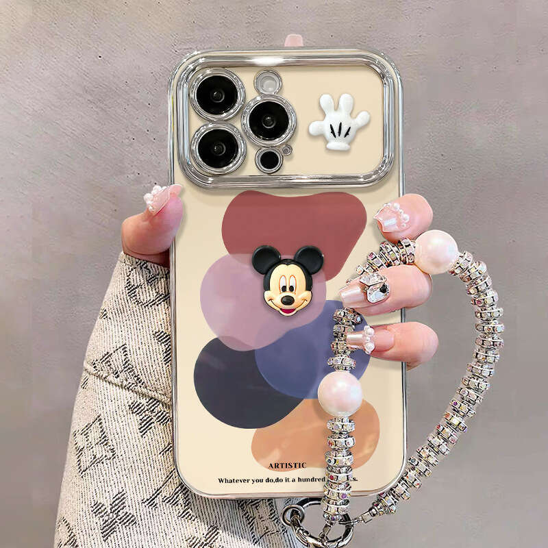 Color Block Mickey Bracelet Compatible with Apple 16 Pro Max Phone Case 13 Electroplated Window 15 Cute Cartoon 11 Shockproof S260128