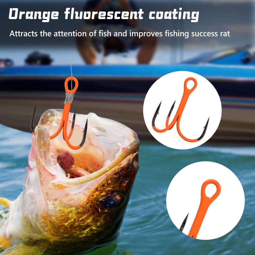 9KM 10Pcs Treble Hooks Triple Hook 2X Strong for Deep Freshwater Applications, Orange Ultra Violet UV Z260128