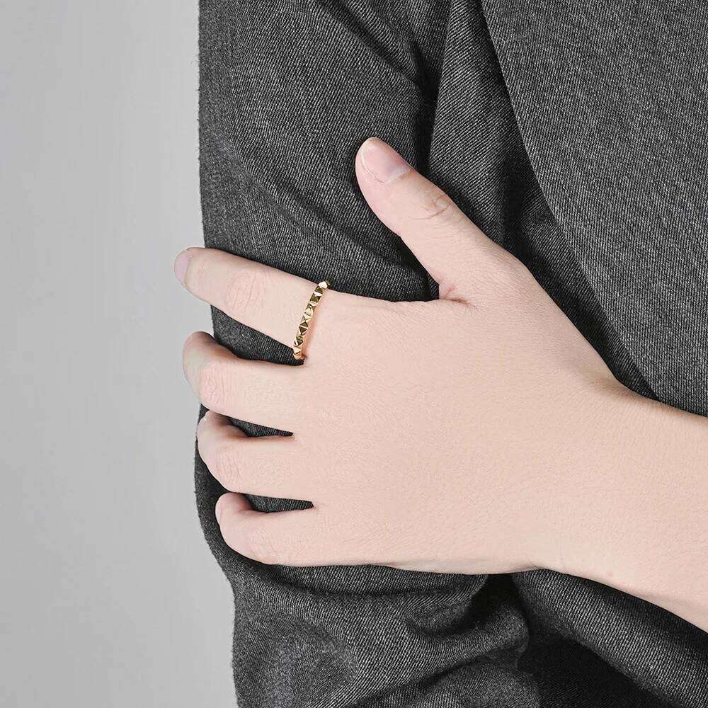 Titanium Steel Pyramid Grid Pinky Ring Matte Finish Geometric Jewelry Adjustable Stackable Commute Accessories Everyday Wear XJ260127