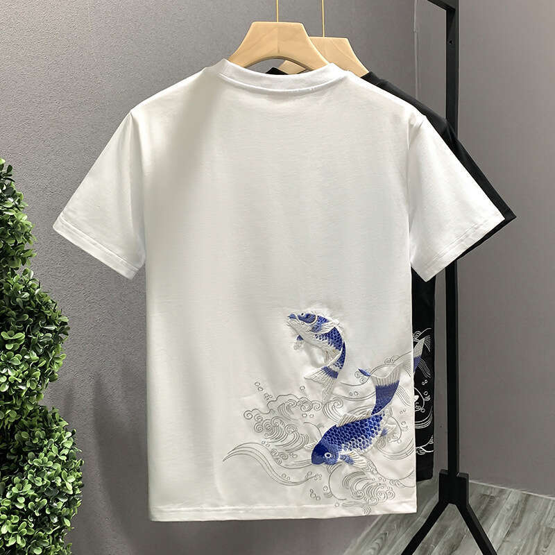 New Arrivals Trendy Chinese Style Embroidered Short T-Shirt Summer New Fashion Half Sleeve Round Neck Tee For Men Luanyun