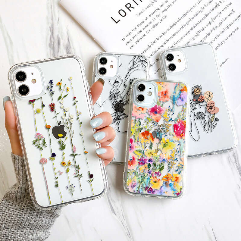 Flower Ins Style Suitable for iPhone 15 Pro Max Airbag Phone Case 14/13 Shockproof 12 11 Trendy Rose Print S260128