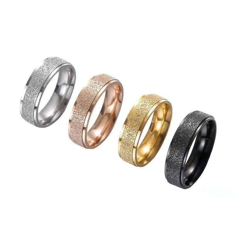 6 8mm Matt Stainless Steel Simple Design Plain Titanium Gold Tone Silver Plated Black Blue Rings Men Woman Jewelry Gift XJ260127