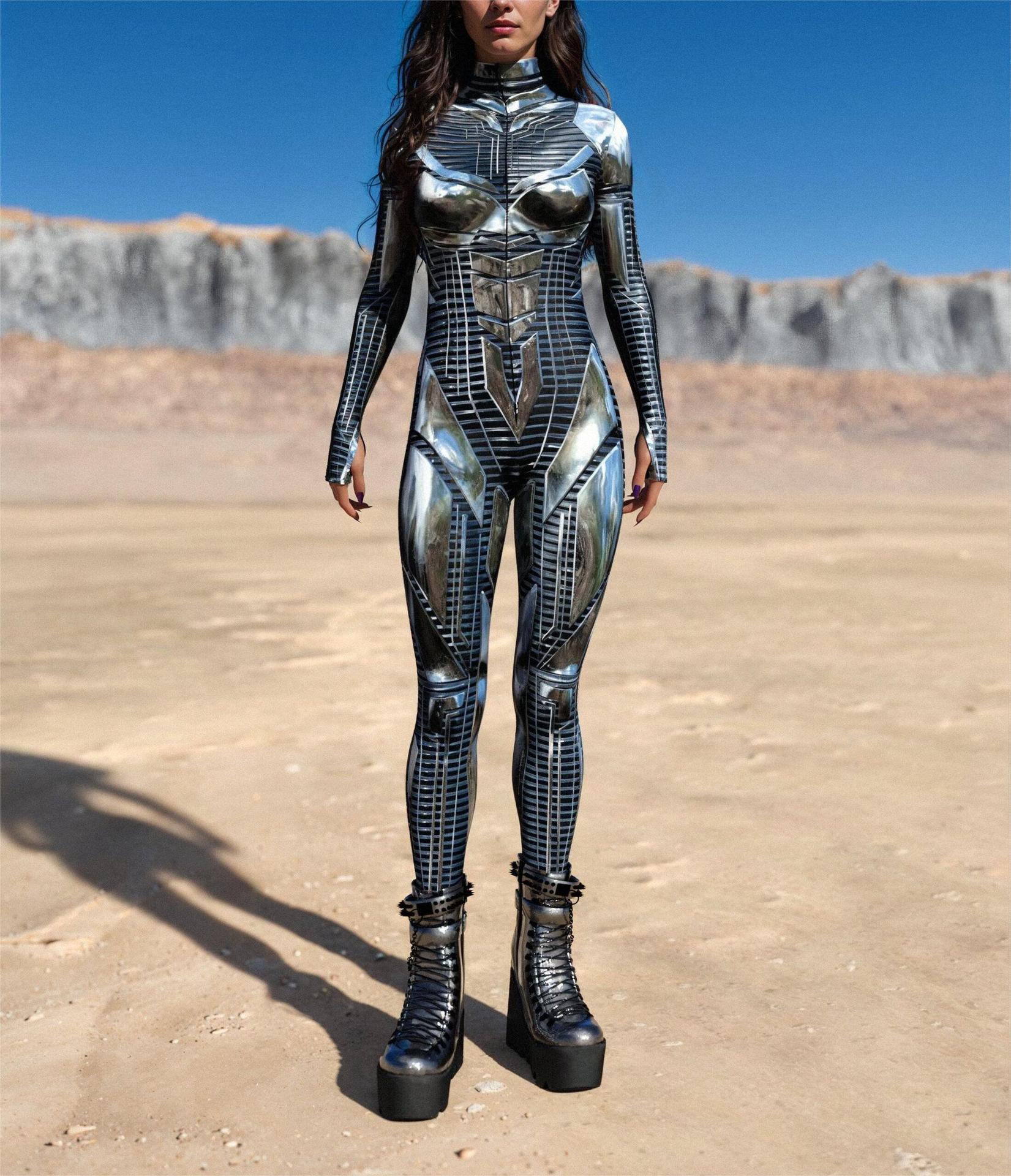 Stage Wear Halloween Cosplay Costume 3D Digital Printed Bodycon One Piece Cosplay Jumpsuit