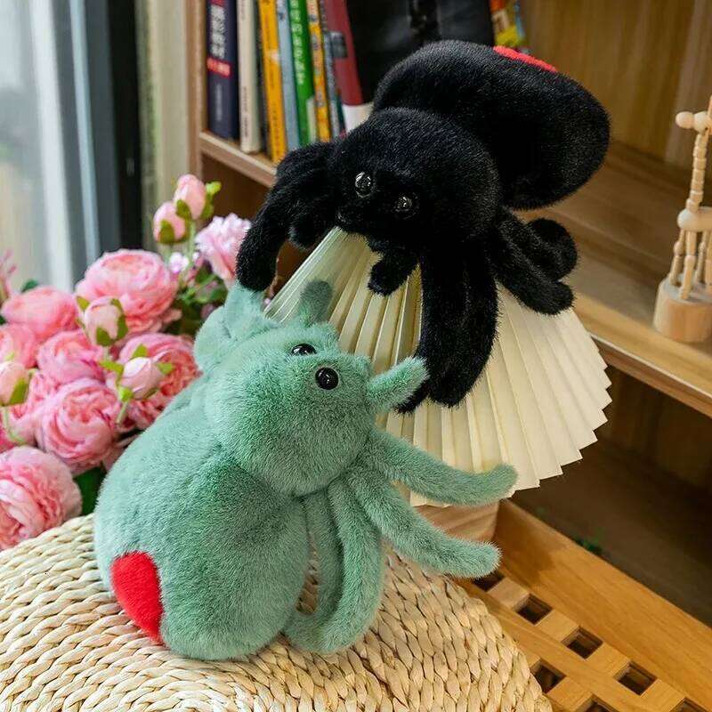 -Simulation Black Jumping Spider Crawling Pet Reptile Plush Toy Super Cute Doll Y260128