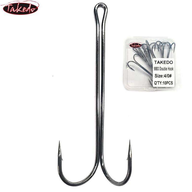 TAKEDO 10PCS 9883 Long Shank Double Weedless Fishing hook Fly Tying Hook for Jig Bass Fishhook fishing tackle For Soft Lure Z260128