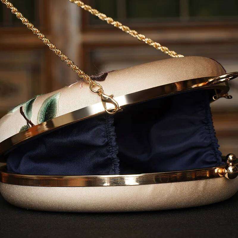 Silky Polyester Embroidered Retro Accessory For Cheongsam Women's Vintage Noble Lady's Chain Gold Metal Frame luxury tote shoulder bag Xiu L