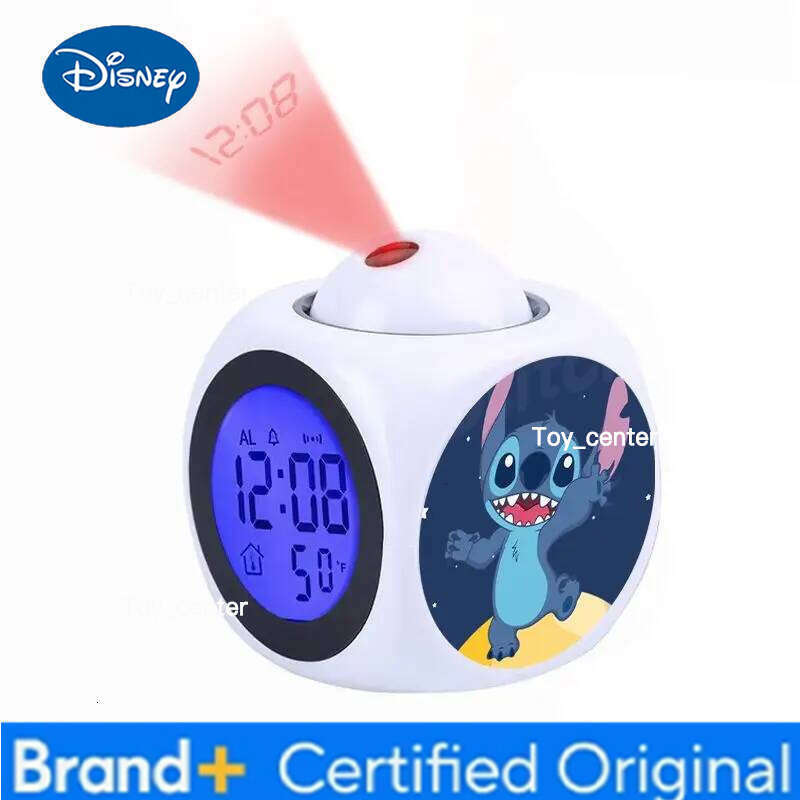 Disney Stitch Digital Alarm Clock LCD Projector Cartoon Temperature Time Date Projection Display Anime Desk Decoration Timer H260128