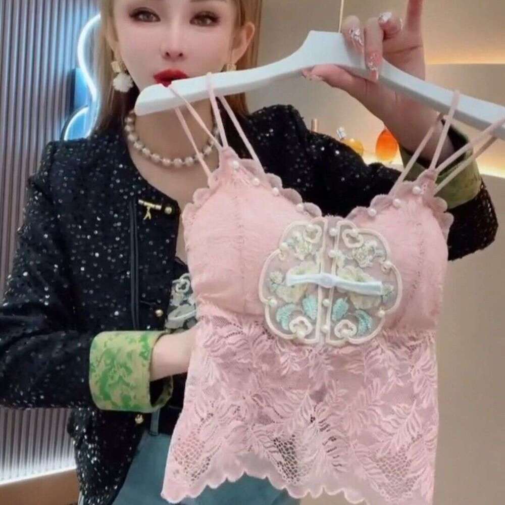 Hot-Selling Chinese Beautiful Back Hollow Out Vest Camisole Lace Spring Summer New Pearl Heavy Beading National Style Embroidery