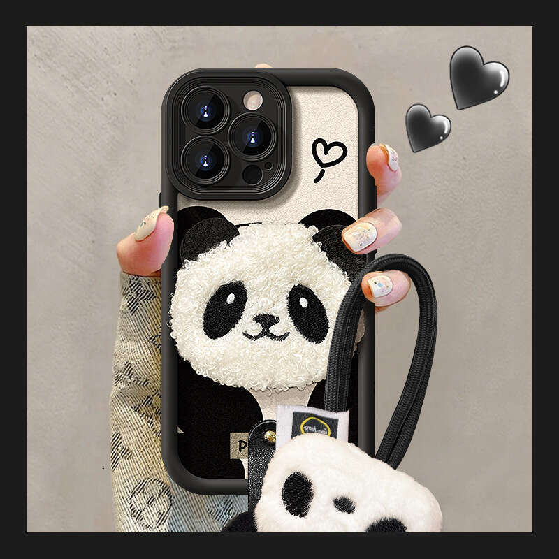 Cute Plush Panda Plushie Lanyard Suitable for Apple 13 Phone Case 14PRO Silicone Lambskin 12 Anti-drop 7/8 S260128