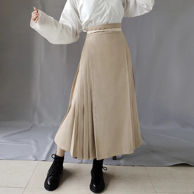 Solid Horse Face Skirt Mid length Ming Dynasty Autumn and Winter Daily Womens Chinese Style Traditional Vintage Hanfu Pleat 260128 - view 3