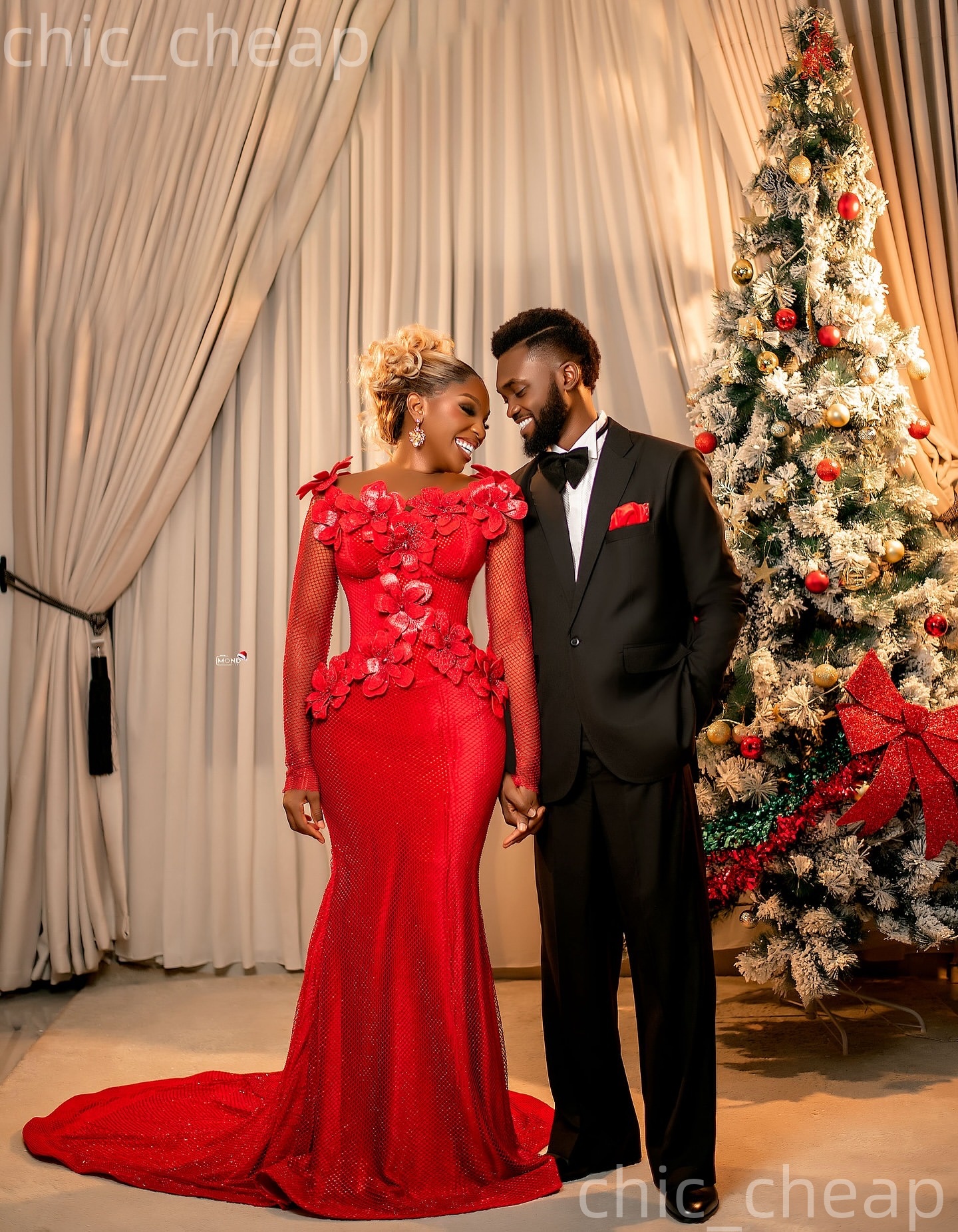 Aso Ebi Red Mermaid Nigerian Prom Dresses 2026 Flowers Sheer Neck Sequined Evening Formal Party Second Birthday Engagement Gowns Dress For Special Occ