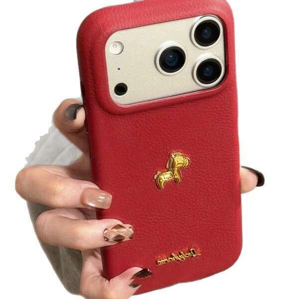 New Year 3D gold Pony Compatible with Apple 16/17 Pro Phone Case IP15 Leather Texture 14 Festive 13 Unisex 12 S260128