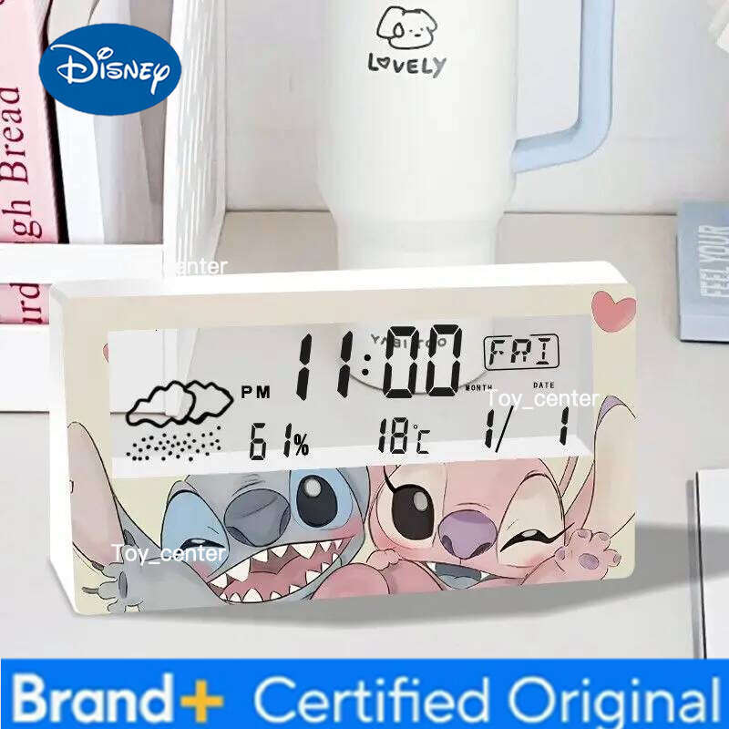 Disney Stitch Thermo-Hygrometer Clock Temperature Humidity Electronic Alarm Desk Decoration Living Room Bedroom Clocks H26012811