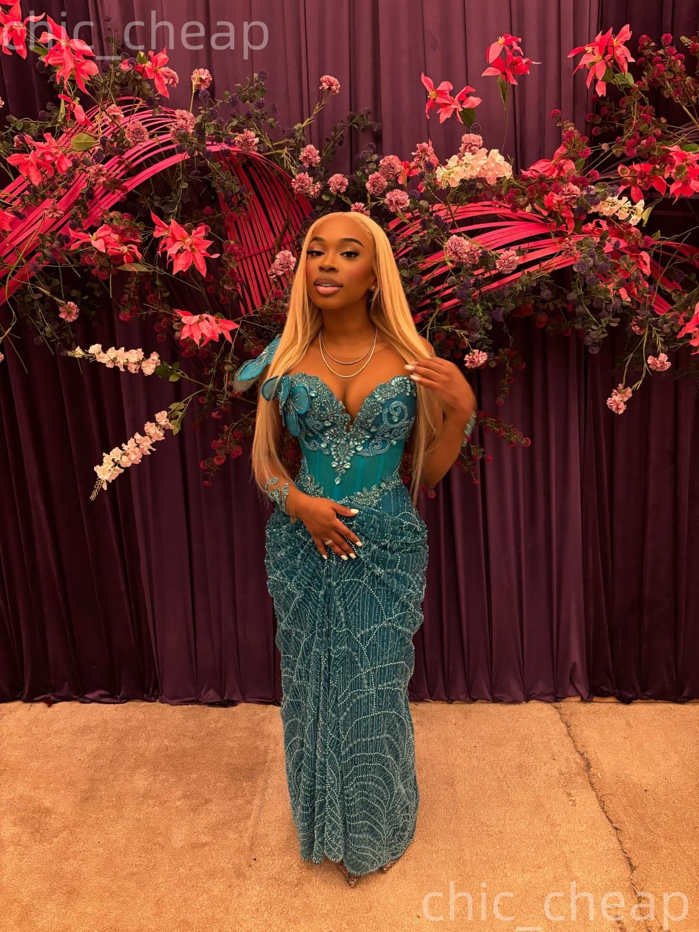 Aso Ebi Blue Sheath Nigerian Prom Dresses 2026 Florals Crystals Beaded Sequined Evening Formal Party Second Birthday Engagement Gowns Dress For Specia