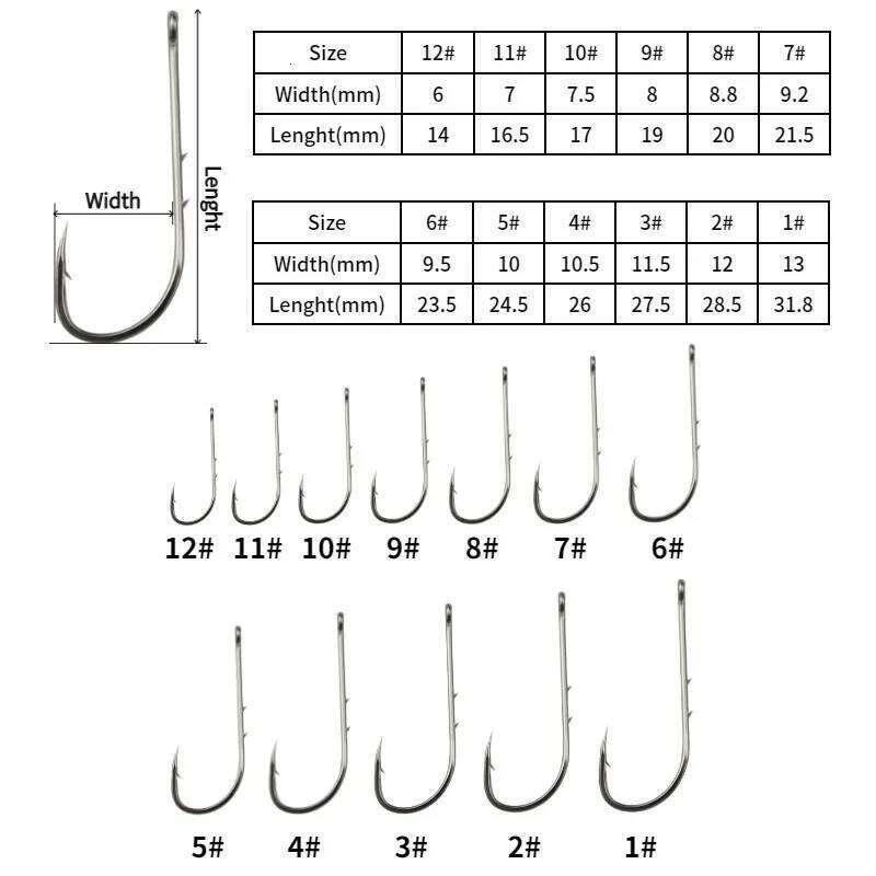50pcs Long-Handled Sea Hook Double Backstab High-Carbon Steel Barbed Crooked Mouth Lure Hooks for Bulk Fishing Z260128