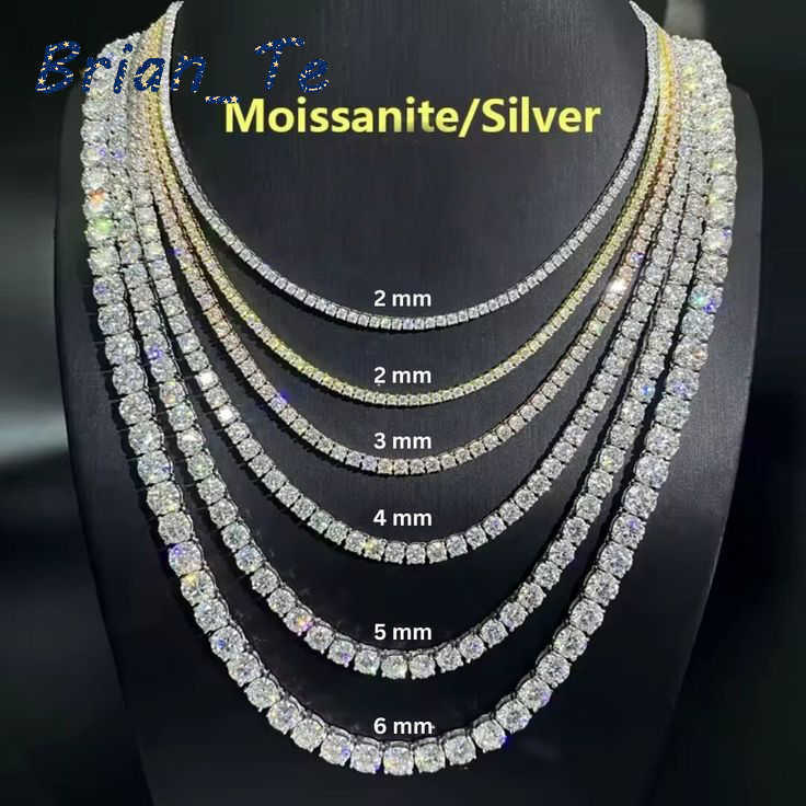 2mm 3mm 4mm 5mm 6mm Moissanite Tennis Chain D VVS Moissanite Diamond Tennis Chain Necklace 925 Sterling Silver Hip Hop Jewelry