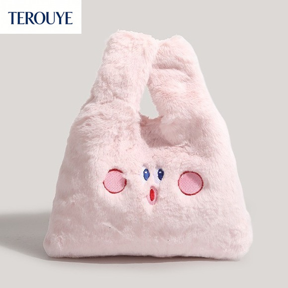TEROUYE autumn bag and winter new plush handbag niche design cute soft design trendy versatile girl cartoon bag embroidery style