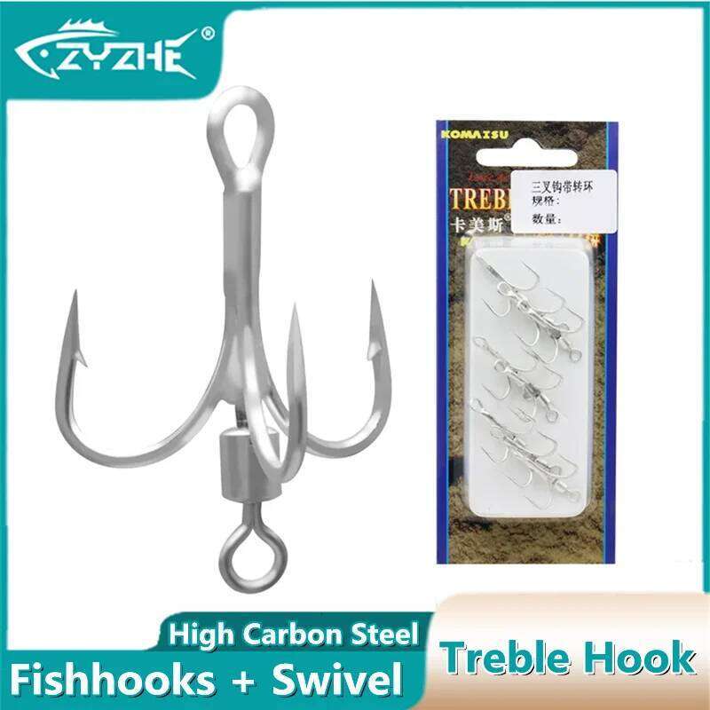 ZYZ Treble Hooks With Fishing Connector 360 Swivel Rings 4 Sizes High Carbon Steel Barbed Lure Jig Hard Bait Fishhooks Tackle Z260128