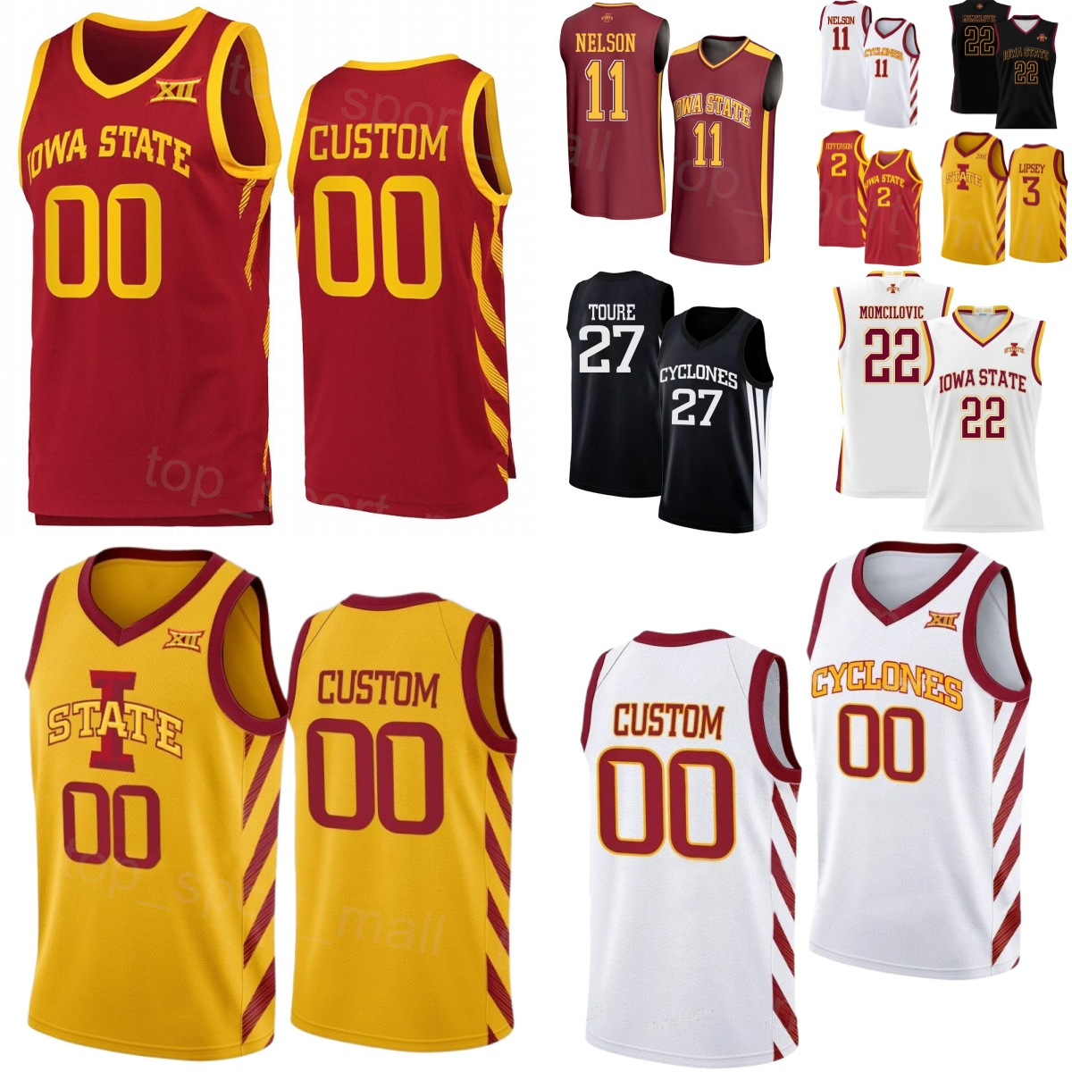 Printed College Basketball Iowa State Cyclones Jersey 22 Milan Momcilovic 2 Joshua Jefferson 3 Tamin Lipsey 23 Blake Buchanan 27 Killyan Toure Men Youth Women