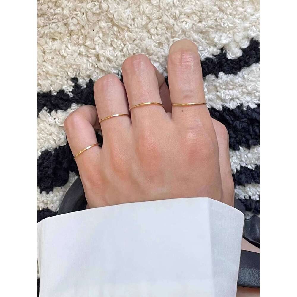 GHIDBK 0.5mm Extremely Thin Stainless Steel Anti-Tarnish Rings for Women Fashion Simple 18K Pvd Gold Plated Ring Office Style XJ260127