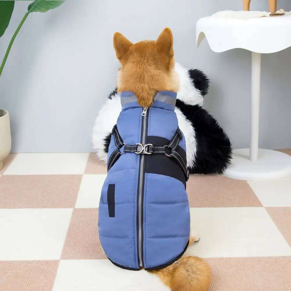 Adjustable Jacket Waterproof Warm Reflective Dog Coat Zipper with Harness Padded Winter Pet Vest Cold Weather XJ260127