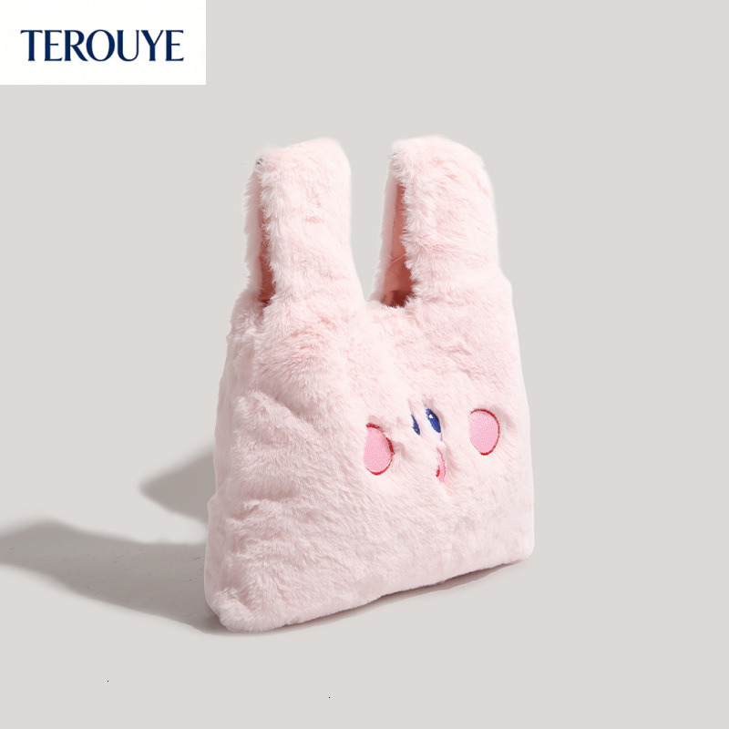 TEROUYE autumn bag and winter new plush handbag niche design cute soft design trendy versatile girl cartoon bag embroidery style