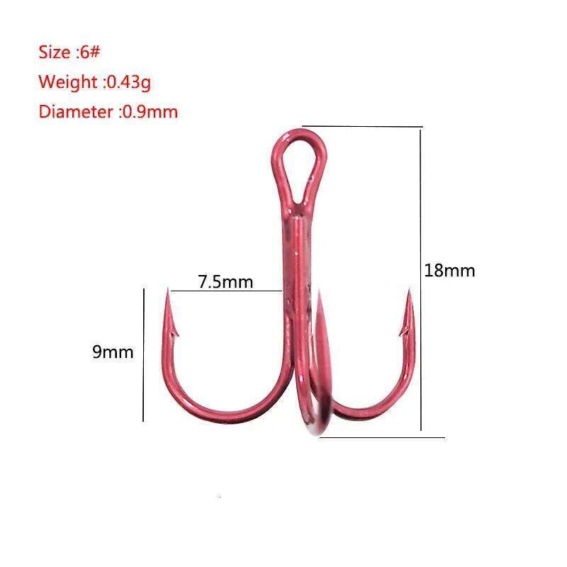 OUTKIT 20PCS/lot High Carbon Steel Treble Fishing Hooks Red Hard Round Bent Triple Artificial Lure Fishhooks Size 4 6 8 10 Z260128