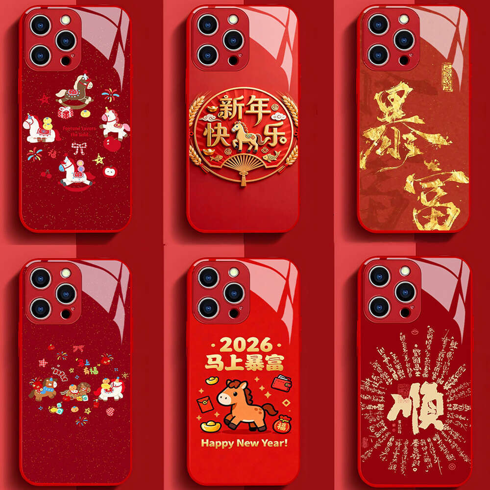 2026 Phone Apple 17pm Red Glass iPhone 17 Year of the Horse New Creative Protective Hard Case S260128