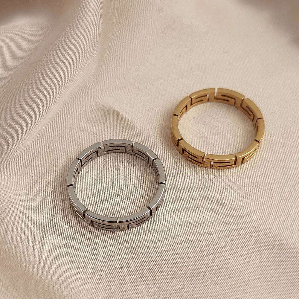 Creative - Greek key pattern stainless steel finger ring, high quality waterproof jewelry, gift for friends XJ260127