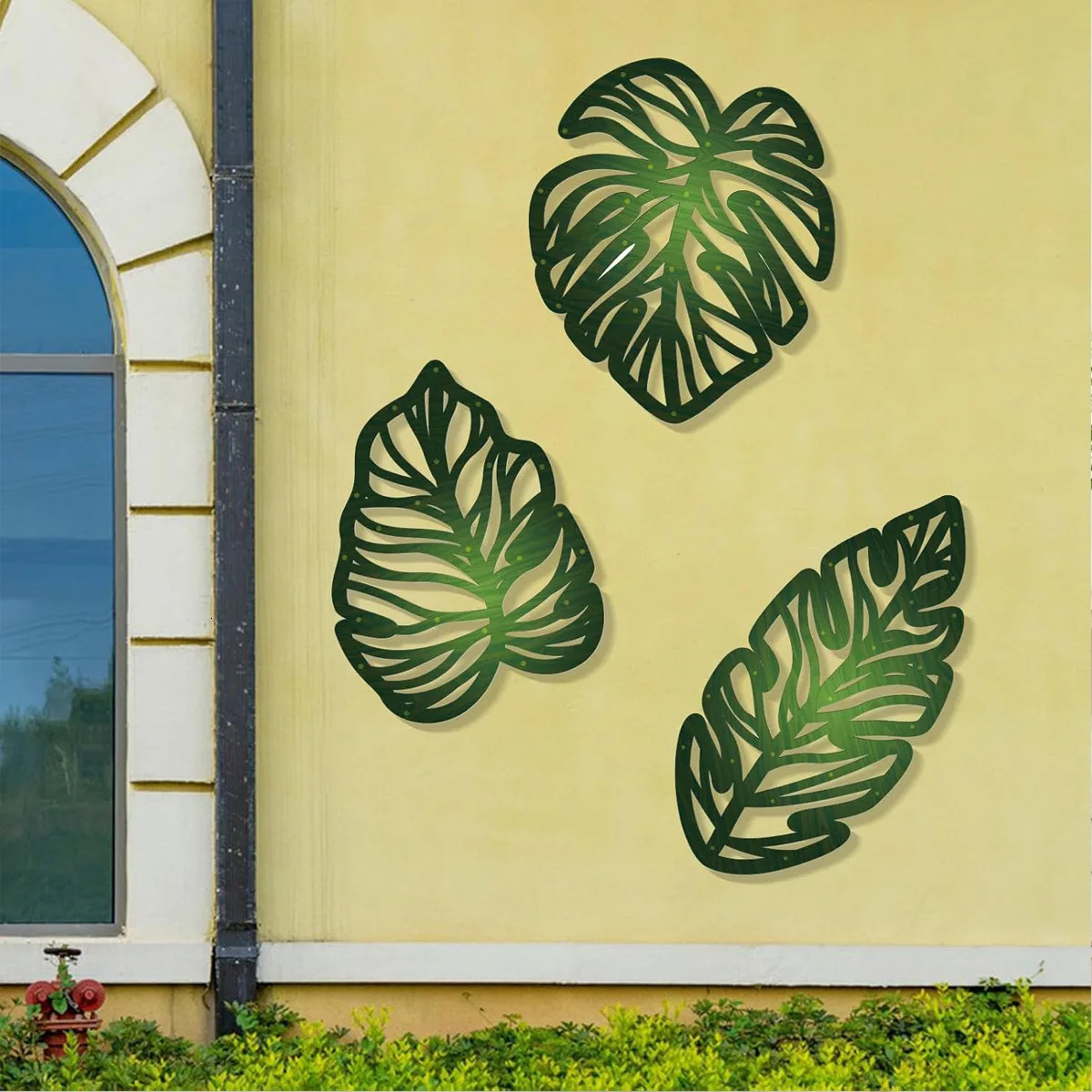 3pcs DIY Wooden Palm Leaves Wall Art Vintage Green Leaf Plant Decor Hanging Accents for Home Bathroom Office 260127