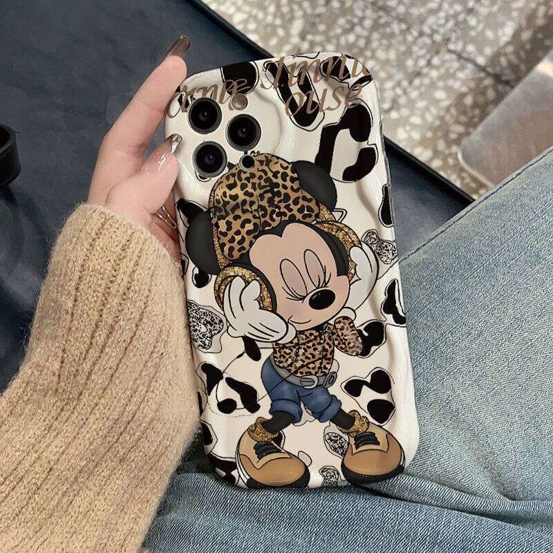 Leopard Print Headphones Mickey Compatible with Apple 17 Pro Max Cream Pattern Phone iPhone 15 Soft Case 14 New Model 16 S260128