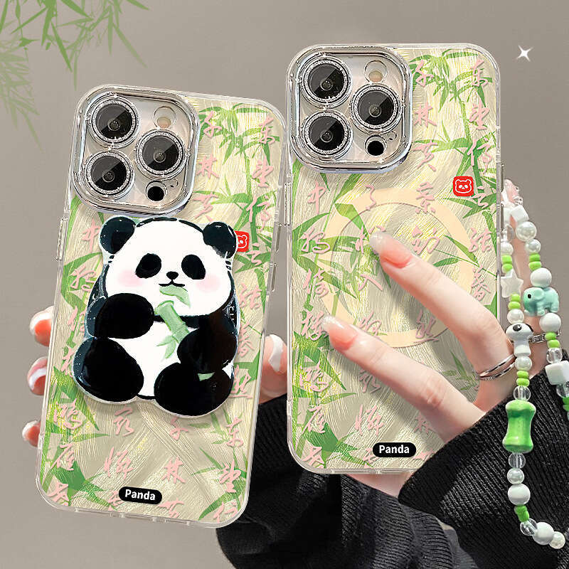Chinese Style Bamboo Panda Bracelet Compatible with Apple 16 Phone Case 15 Pro Max Feather Veil 13 Magnetic Stand 14 Shockproof S260128
