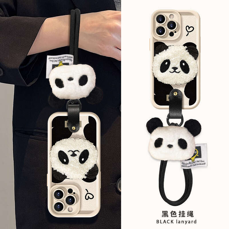 Cute Panda Plush Doll Lanyard Suitable for Apple 13 Phone Case 14PRO Silicone Lambskin 12 Anti-fall 7/8 S260128