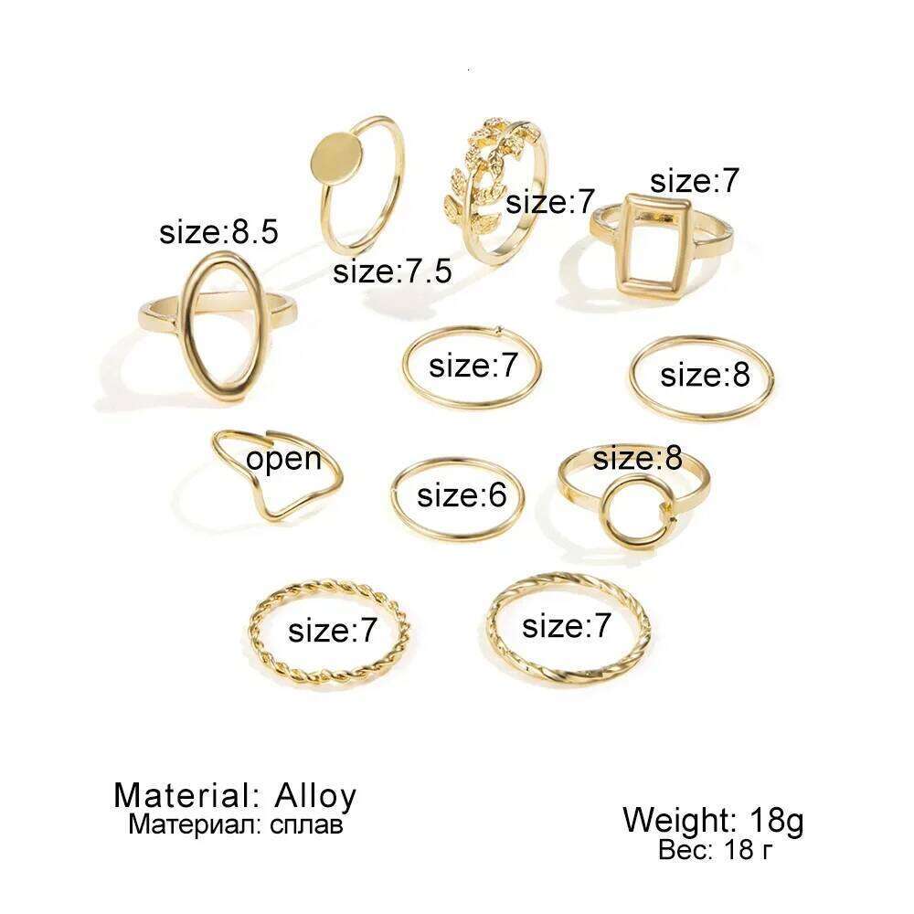New Fashion Creative Geometric Leaf Wave Hollow Set 11 Pcs for Women Men Simple Knuckle Ring Charm Wedding Party Jewelry XJ260127