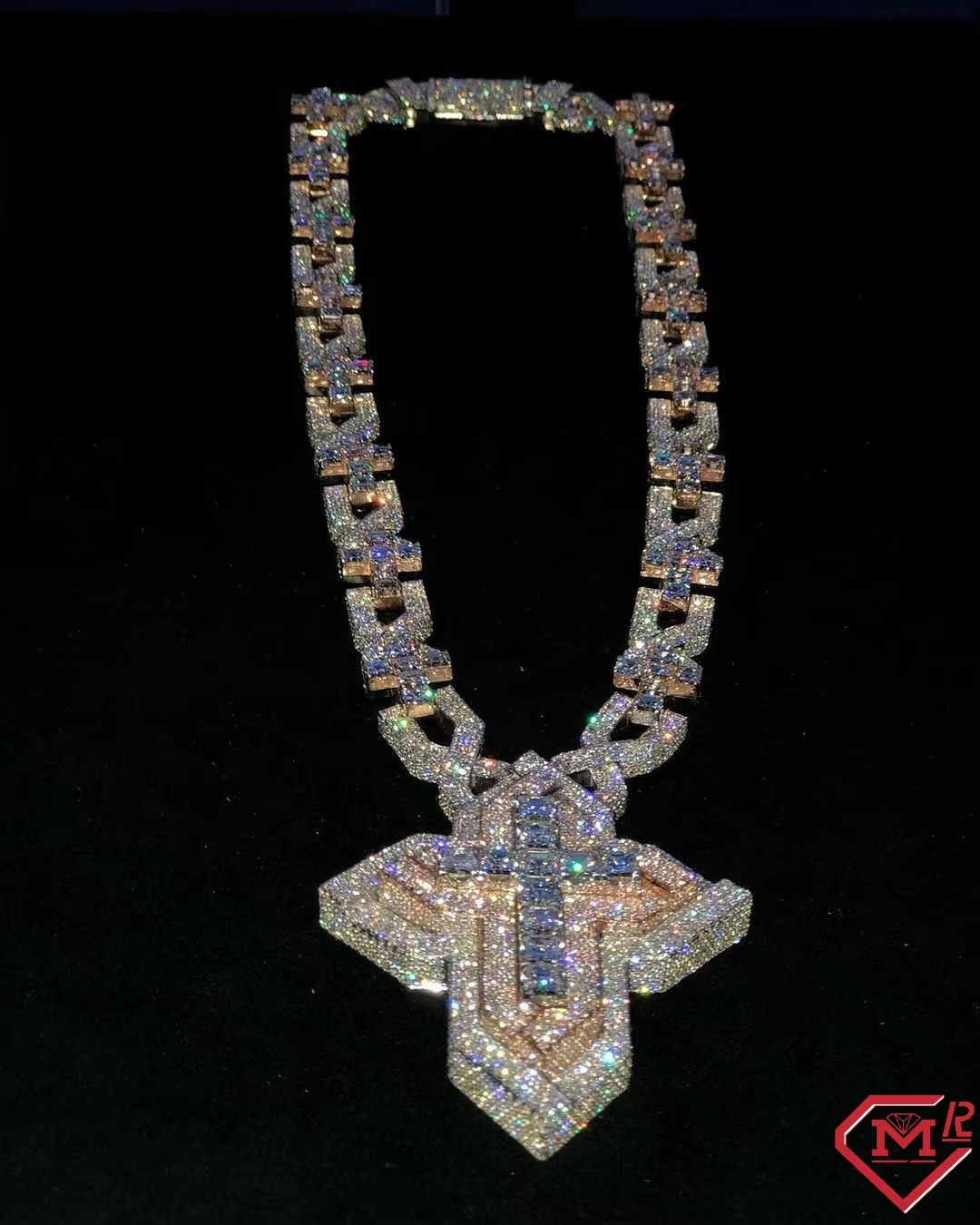 2026 In Stock Mens Fine Jewelry Set Iced Out Bling Rectangle vvs moissaniteia Hip Hop Cross Pendant Necklace Fashionable Cross Chain