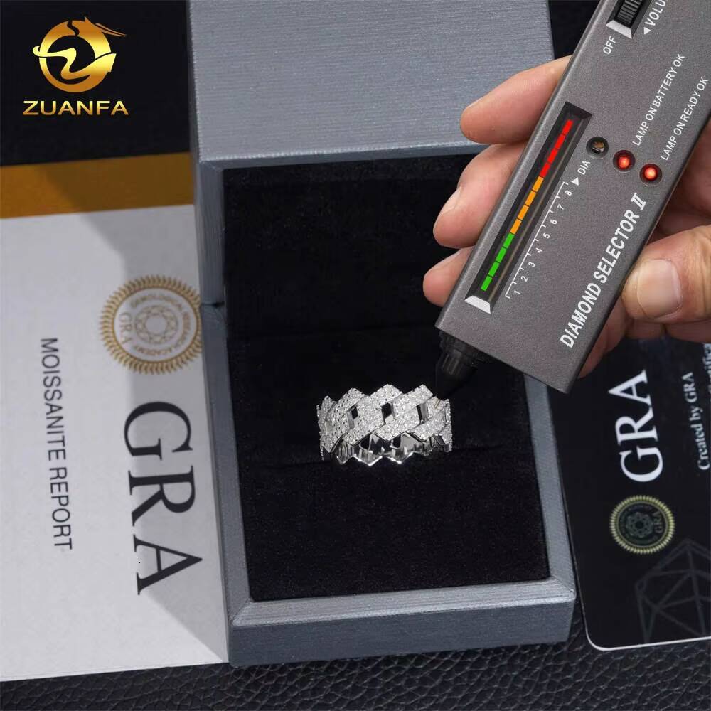 New GRA Certificates 925 Silver Pass Diamond Tester Moissanite Diamond Iced Out Jewelry Hip Hop Ring Cuban Band Ring Men
