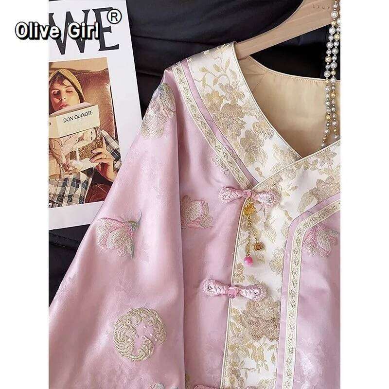 Outerwear Women's Coat Tops Light Luxury Temperament V-Neck Embroidery Improved Chinese Style Top Half Skirt