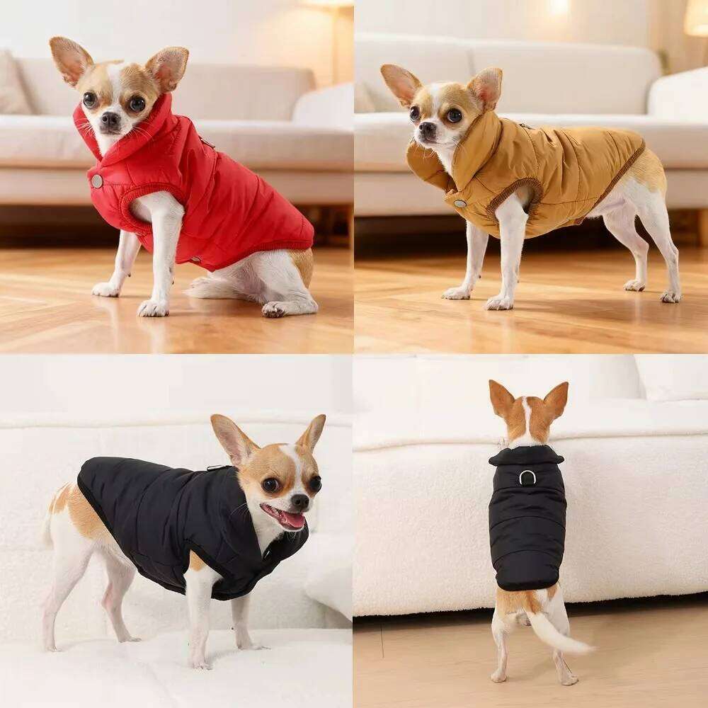 Pet Clothes Waterproof Winter Coat Fleece Thickened Cotton Jacket with D Shape Ring Warm Dog Vest Outdoor XJ260127