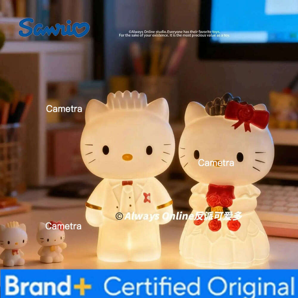 Sanrio Couples Hello Kitty Wedding Pat Voice-activated Sensor Night Light Gift Arrangement Decorative Ornaments Aniem Model Toys H260128