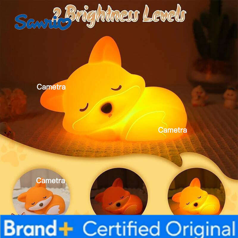 Sanrio Fox Night Light, Squishy Silicone Lamp Novelty Gifts, Rechargeable Dimmable Timer Bedside Touch Nightlight for Breastfeeding H260128