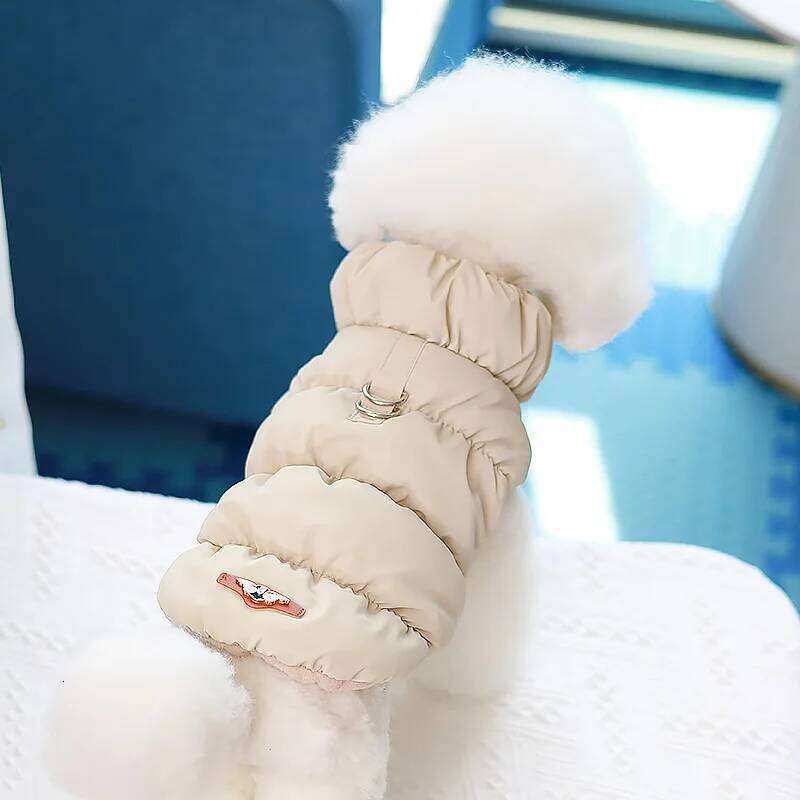 Warm with Leash Buckle Cat Winter Clothing Down Coat for Puppy Dog Apparel PU Jacket Pet Product XJ260127