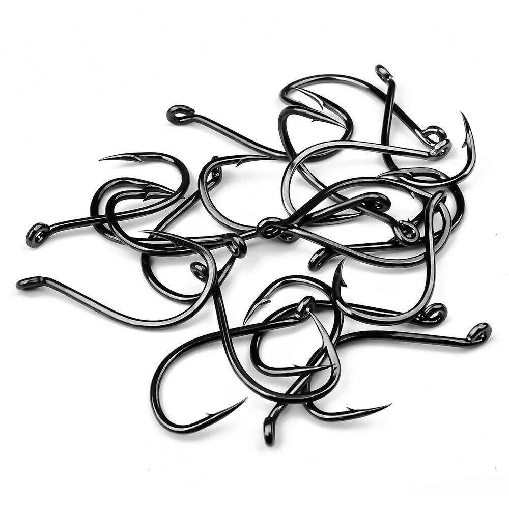 KATYUSHA 100PCS J Hooks 1/0-2/0-3/0-4/0-5/0# Barbed Octopus Fishing Hook High Carbon Steel Offset Fishhooks Black Color Pesca Z260128