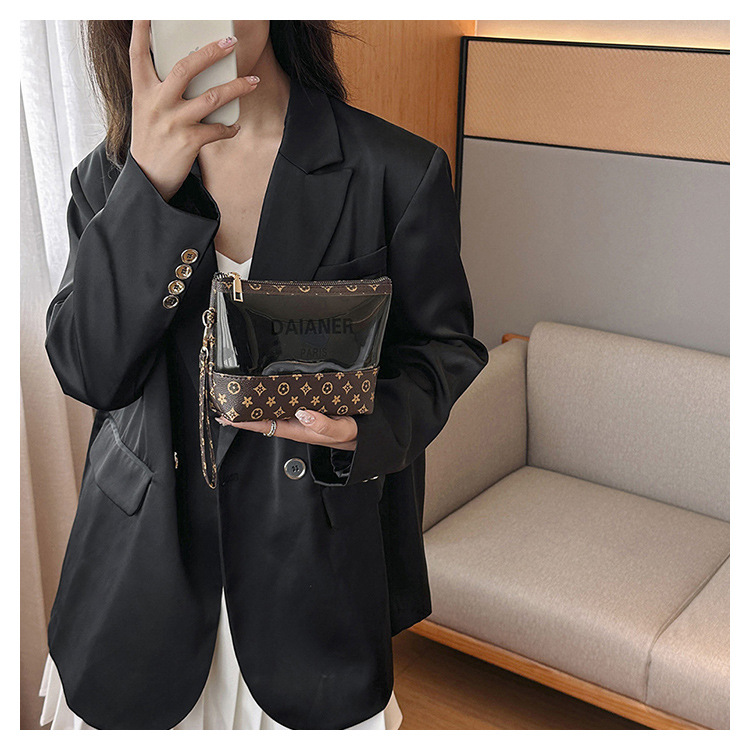 2026 PVC hand-held makeup bag with a high-end feel stylish and simple large-capacity toiletries bag waterproof storage bag